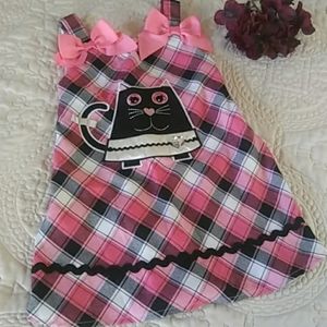 Girl's Black Kitty Cat Plaid Dress